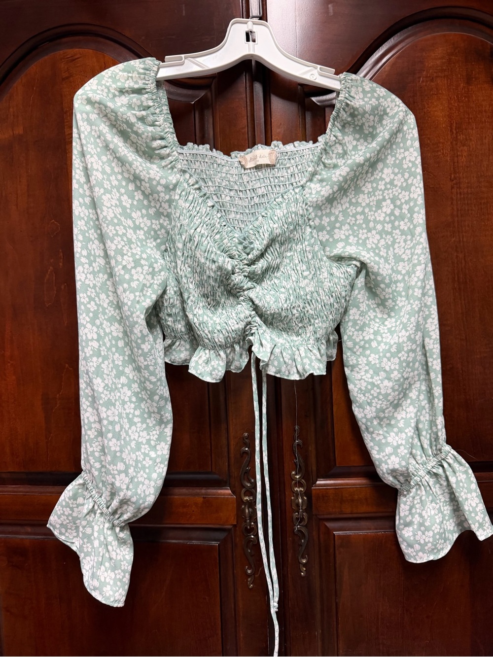 Altar'd State Mint Green Floral Smocked Crop Top